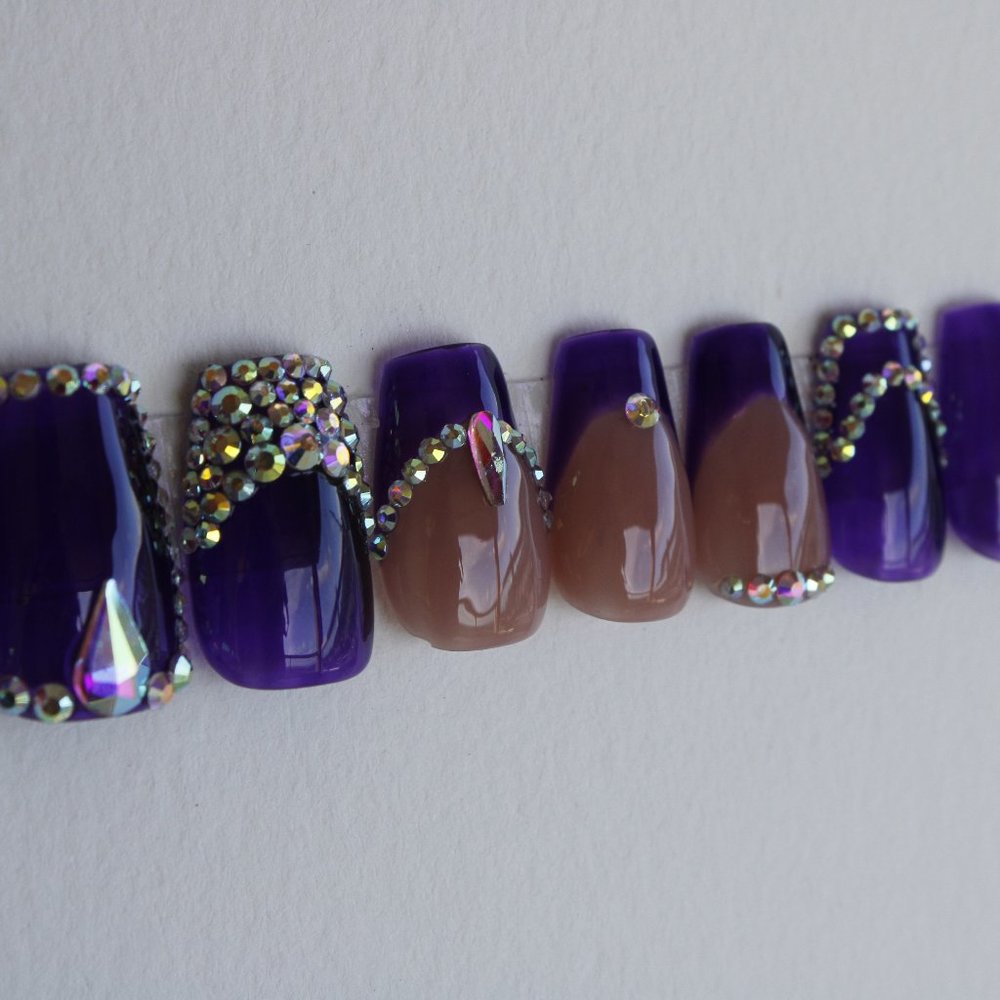 Purple and Multicolored Gem Press On Nails - 20pc